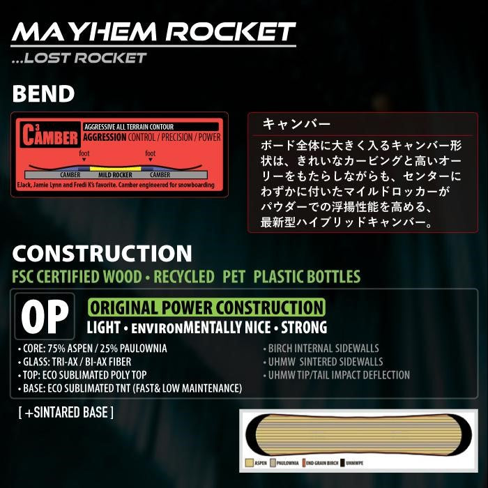 日本正規品 リブテック スノーボード LIB TECH 23-24 MAYHEM ROCKET Camber UNISEX メイヘム ロケット コラボ キャンバー ユニセックス 男性 女性