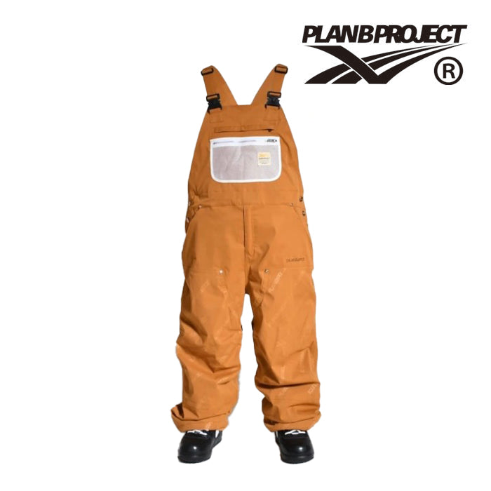 23-24 PLAN B PROJECT WORKER BIB PANTS BROWN スノーボード プランビープロジェクト マウンテンロックスター ワーカービブパンツ カービング グラトリ バックカントリー フリーライディング メンズ レディース