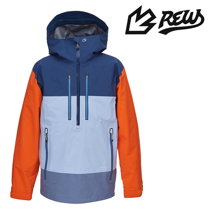 日本正規品 スノーボード ウェア アールイーダブリュー ジャケット 23-24 REW REAL INSANE 3L JKT 03 Slate x Ice x Blue Gray x Orange GORE-TEX ゴアテックス