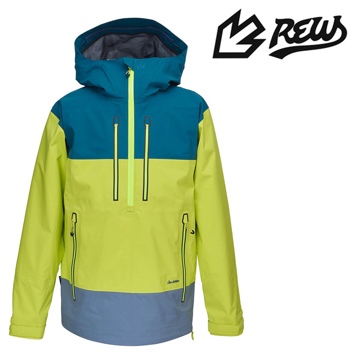 日本正規品 スノーボード ウェア アールイーダブリュー ジャケット 23-24 REW REAL INSANE 3L JKT 03 B-Green x F-Yellow x Blue Gray GORE-TEX UNISEX