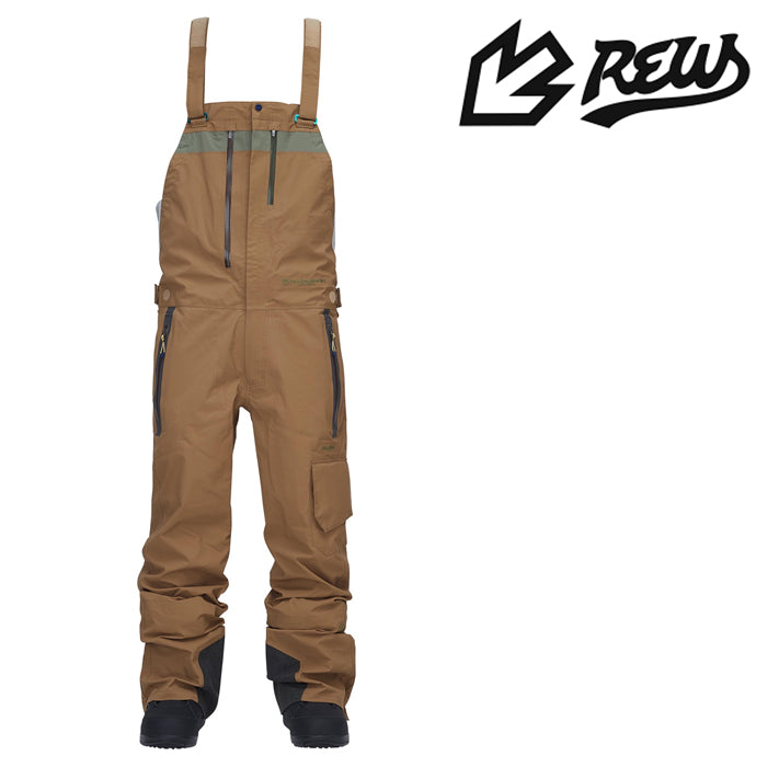 日本正規品 スノーボード ウェア アールイーダブリュー パンツ 23-24 REW REALITY BIB PANTS 22 Khaki x Leaf GORE-TEX UNISEX ゴアテックス ビブパンツ