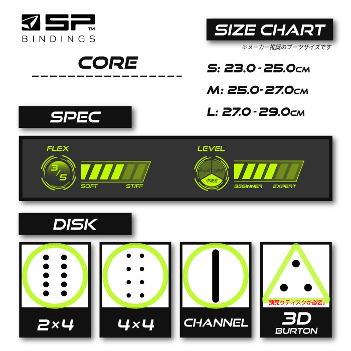 日本正規品 エスピー スノーボード ビンディング コア マルチエントリー 23-24 SP BINDING CORE MULTIENTRY Black  UNISEX バインディング ユニセックス