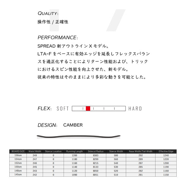 日本正規品 スノーボード 板 スプレッド 23-24 SPREAD AX-F/CV エーエックス エフ シーブイ Camber キャンバー UNISEX ユニセックス 男性 女性 SNOWBOARD 2024