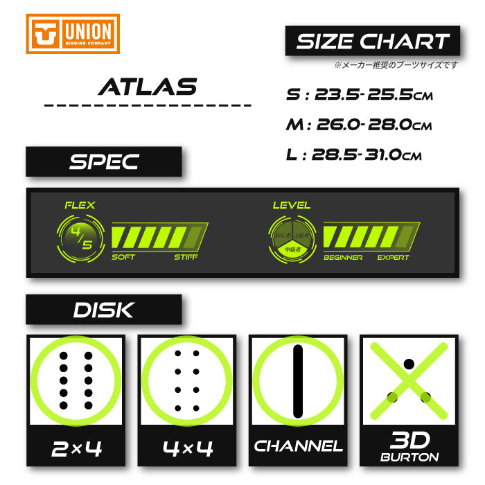 日本正規品 スノーボード ビンディング ユニオン アトラス 23-24 UNION ATLAS Asadachi MEN'S メンズ 男性 バインディング 金具 スノボー 2024