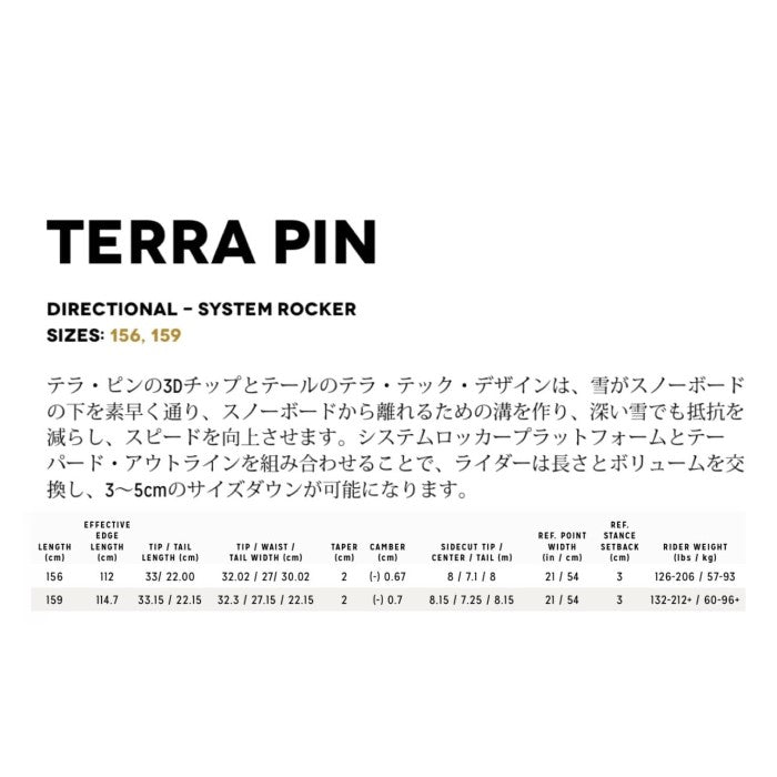 24-25 ARBOR TERRA PIN アーバー テラピン ロッカー パウダー バックカントリー カービング パーク フリーラン グラトリ 板 ボード スノーボード