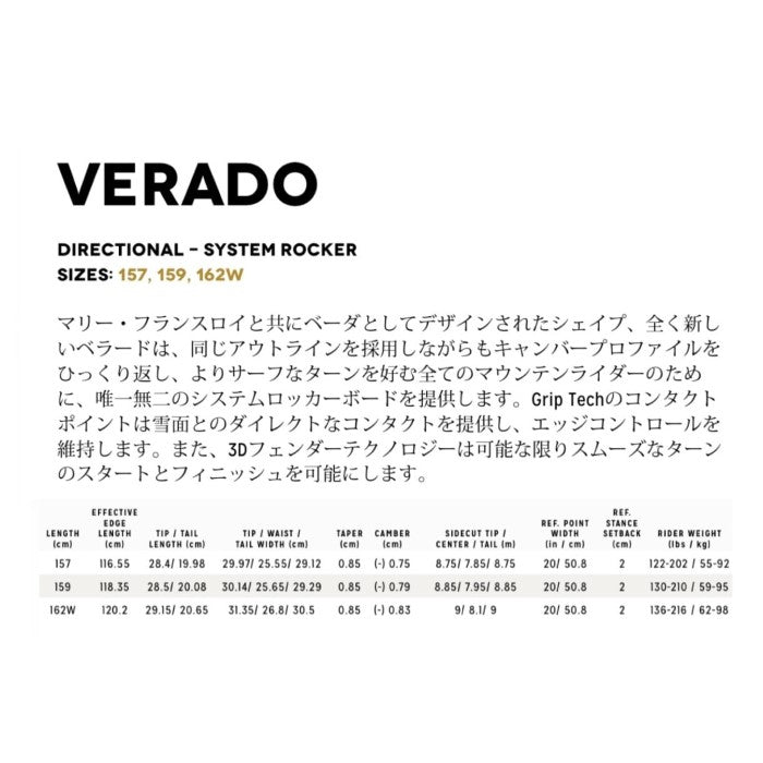 24-25 ARBOR VERADO アーバー ベラード ロッカー パウダー バックカントリー カービング パーク フリーラン グラトリ 板 ボード スノーボード