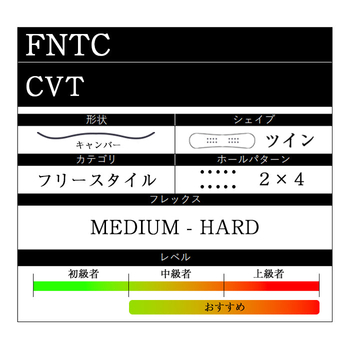 FNTC CVT 24-25 早期予約 エフエヌティーシー シーブイティー フリースタイル キャンバー カービング 地形 グラトリ ラントリ パーク スノーボード メンズ 板