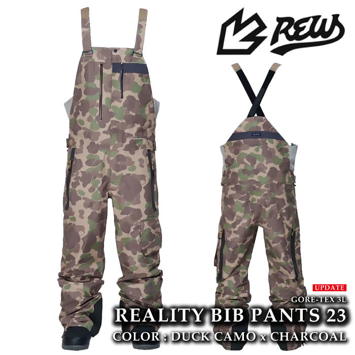 スノーボード ウェア ビブパンツ アールイーダブリュー REW REALITY BIB PANTS 23 DUCK CAMO x CHARCOAL メンズ レディース 24-25 日本正規品 予約