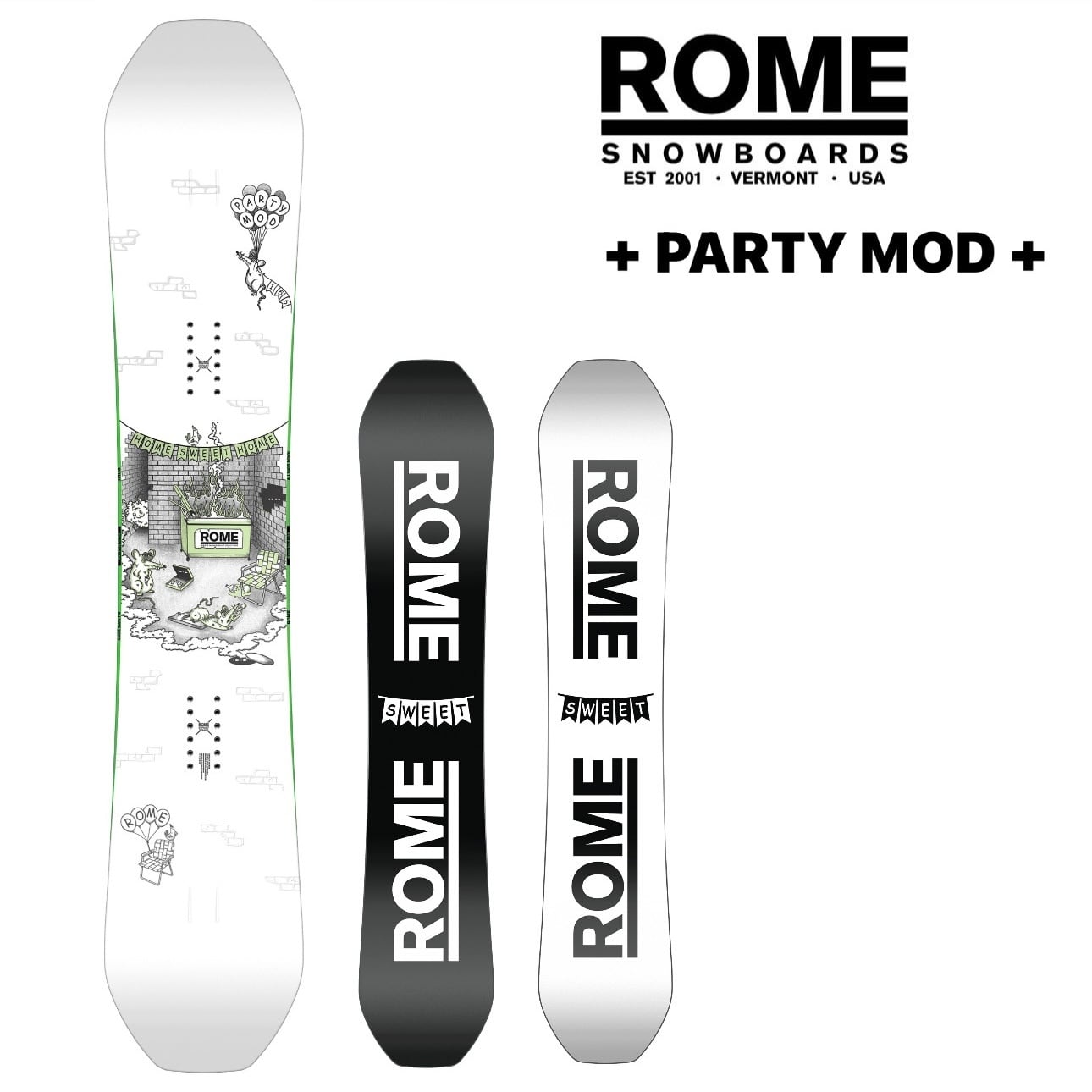 Rome Snowboards Party Mod 24-25  ローム パーティーモッド フリースタイル オールラウンド フラットロッカー パーク 地形 カービング ナックルハック グラトリ スノーボード メンズ