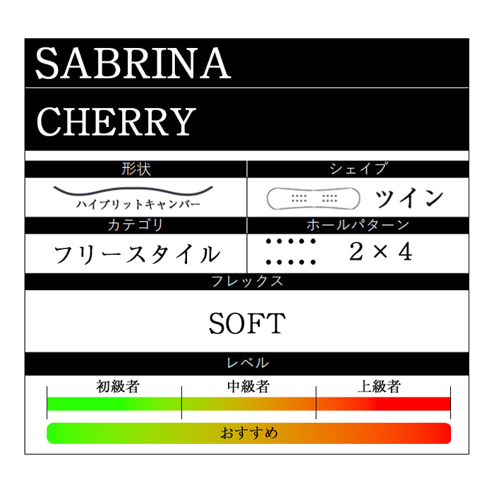 Sabrina Snowboards CHERRY 24-25  サブリナ チェリー オールマウンテン フリースタイル ハイブリッドキャンバー カービング 地形 グラトリ ラントリ パーク スノーボード レディース