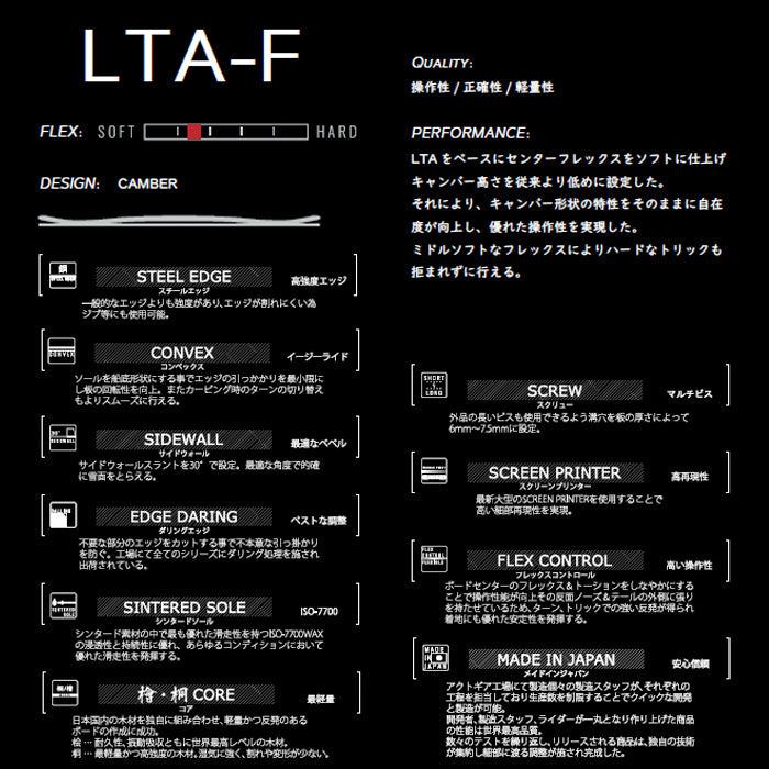 SPREAD LTA-F 24-25 スプレッド 国内工場生産 アクトギア製 尾川慎二 菅谷佑之介 堀内礼 グラトリ ラントリ 弾き系 乗り系 カービング キャンバー フリースタイル スノーボード エルティーエーエフ メンズ レディース ユニセックス