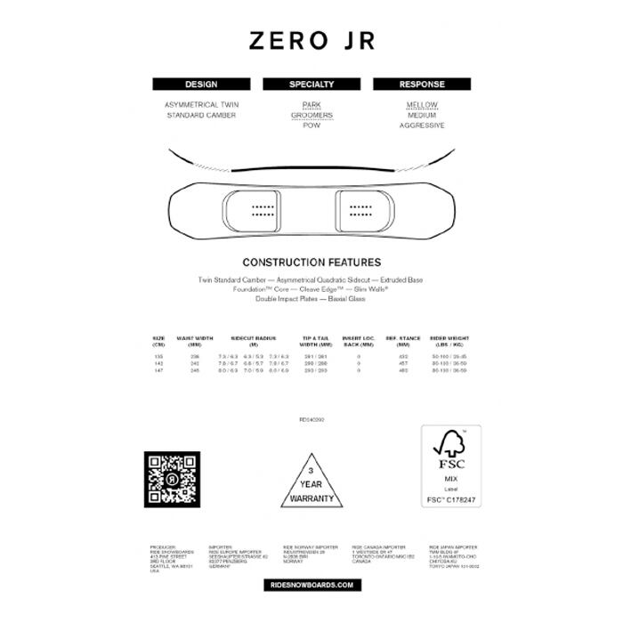 スノーボード ボード  RIDE   ZERO JR  日本正規品 送料無料 24-25