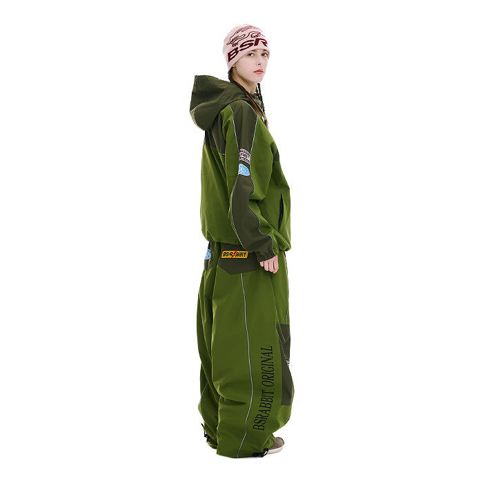 スノーボード ウェア ビーエスラビット BSRABBIT PATCHED UTILITY SUPER WIDE VENTILATION PANTS GREEN 25-26 日本正規品