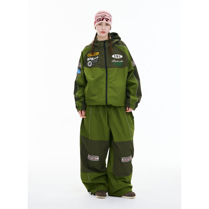 スノーボード ウェア ビーエスラビット BSRABBIT PATCHED UTILITY SUPER WIDE VENTILATION PANTS GREEN 25-26 日本正規品