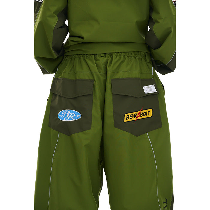 スノーボード ウェア ビーエスラビット BSRABBIT PATCHED UTILITY SUPER WIDE VENTILATION PANTS GREEN 25-26 日本正規品