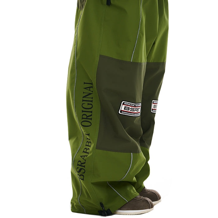 スノーボード ウェア ビーエスラビット BSRABBIT PATCHED UTILITY SUPER WIDE VENTILATION PANTS GREEN 25-26 日本正規品