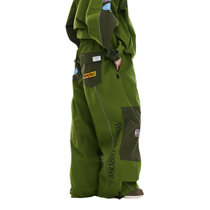スノーボード ウェア ビーエスラビット BSRABBIT PATCHED UTILITY SUPER WIDE VENTILATION PANTS GREEN 25-26 日本正規品