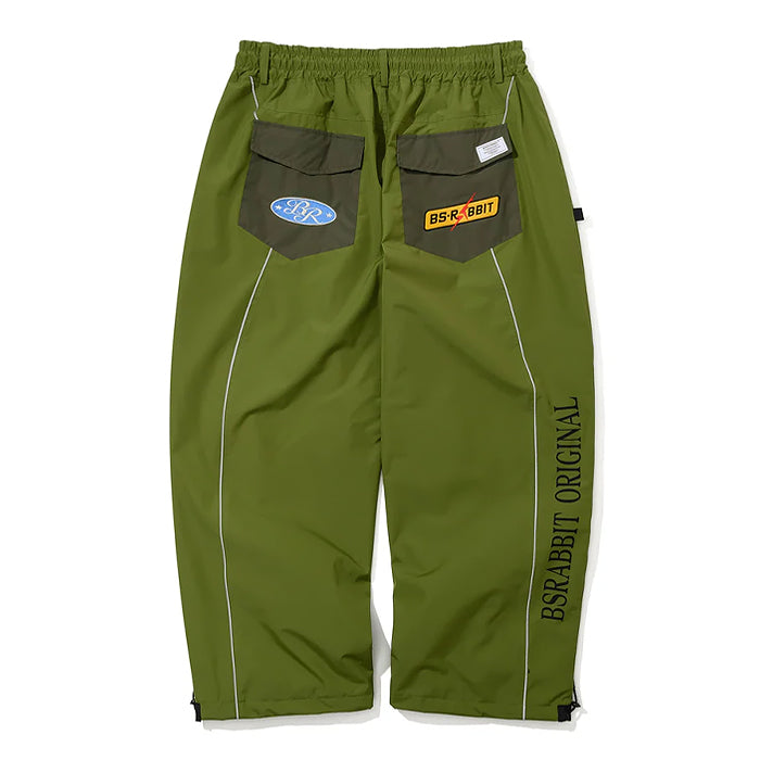 スノーボード ウェア ビーエスラビット BSRABBIT PATCHED UTILITY SUPER WIDE VENTILATION PANTS GREEN 25-26 日本正規品