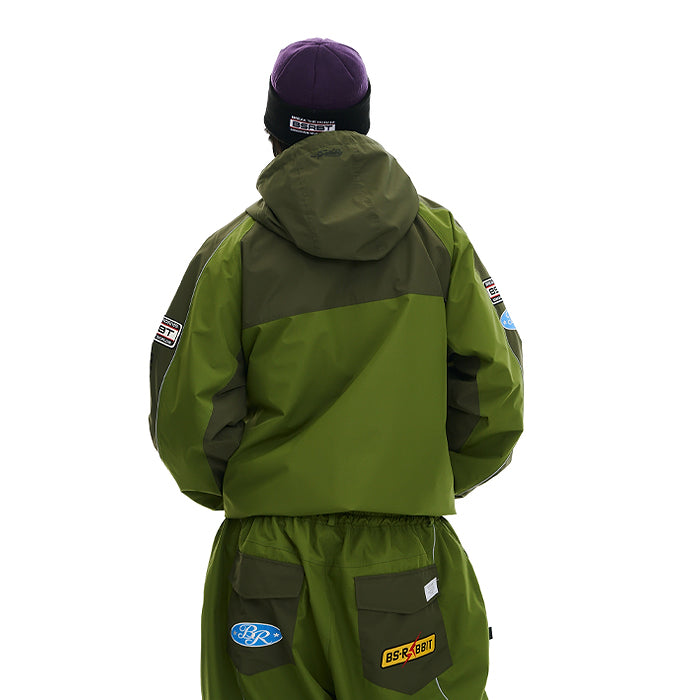 スノーボード ウェア ビーエスラビット BSRABBIT PATCHED UTILITY HOODED JACKET JACKET GREEN 25-26 日本正規品
