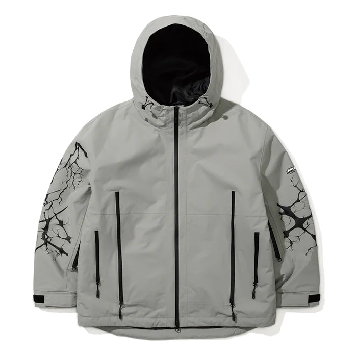 スノーボード ウェア ビーエスラビット BSRABBIT DUAL ZIP SEAM SEALING HOODED JACKET INK SPLATTER GRAY 25-26 送料無料 日本正規品