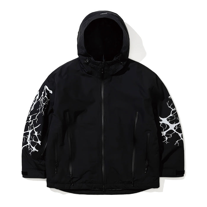 スノーボード ウェア ビーエスラビット BSRABBIT DUAL ZIP SEAM SEALING HOODED JACKET INK SPLATTER BLACK 25-26 送料無料 日本正規品