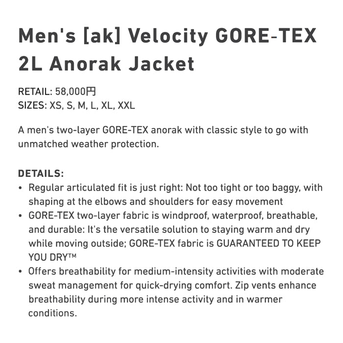 スノーボード ウェア バートン BURTON AK Velocity GORE-TEX Anorak True Black 25-26 送料無料 日本正規品 予約商品 店頭受け取り可能