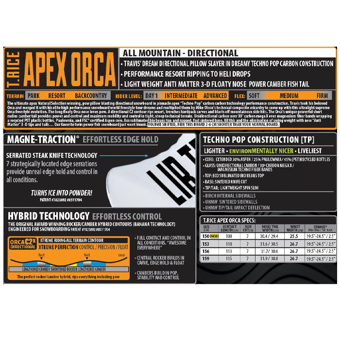 25-26 LIBTECH T.RICE APEX ORCA  スノーボード 早期予約