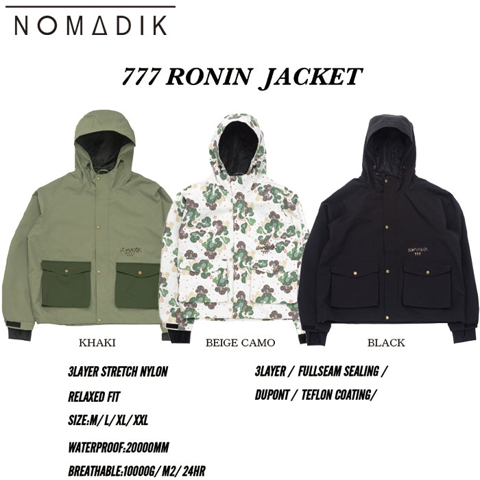 スノーボード ウェア ノマディック NOMADIK 777 RONIN  JKT BLACK 送料無料 日本正規品 予約商品 店頭受け取り可能