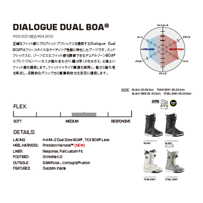 25-26 SALOMON DIALOGUE DUAL BOA WIDE BLACK / BLACK / WHITE スノーボード 早期予約