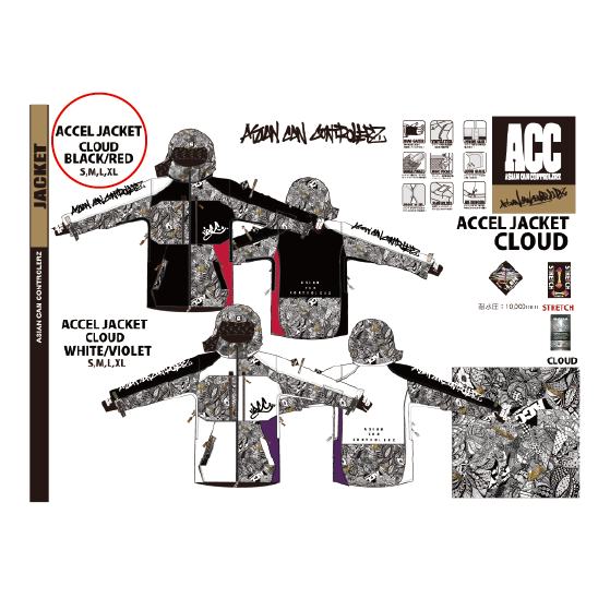 ACC ウェア エーシーシー  ACCEL JKT(ｽﾀﾝﾀﾞｰﾄﾞ型/ﾌｰﾄﾞ脱着)ｽﾄﾚｯﾁ CLOUD BLK/RED 26-27 スノーボードウェア 日本正規品