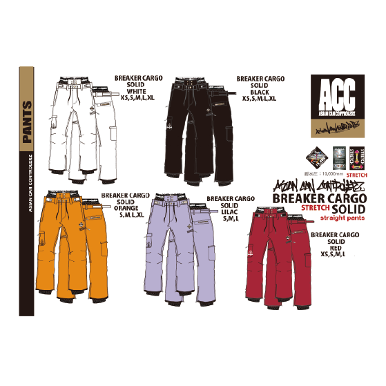 ACC ウェア エーシーシー  BREAKER PNT(ｽﾄﾚｰﾄ型)ｽﾄﾚｯﾁ SOLID RED 26-27 スノーボードウェア 日本正規品