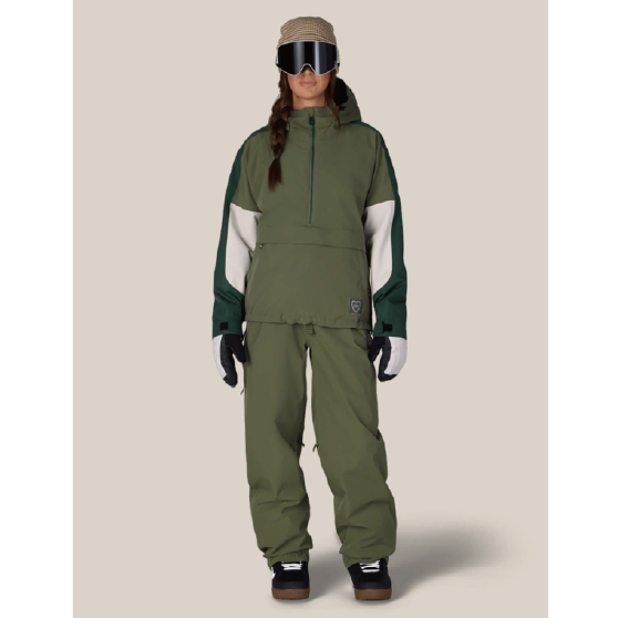 686 ウェア ロクハチロク WOMENS OUTLINE? SHELL ANORAK FATIGUE GREEN COLORBLOCK M5WN330 26-27 スノーボードウェア 日本正規品