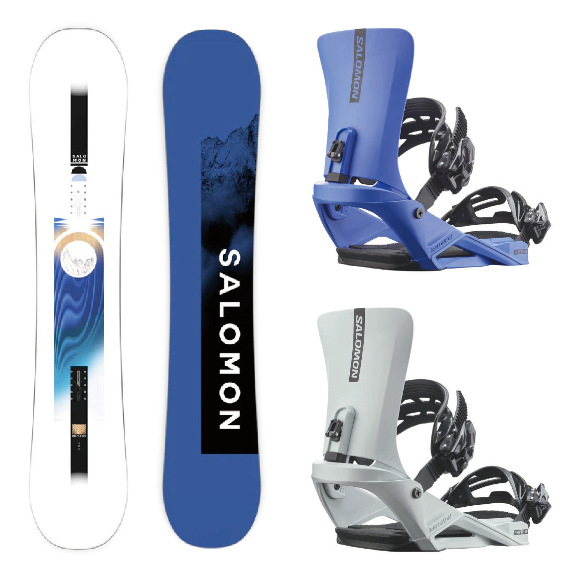 よ　salomonスノーボード 青 バインディング付き 155 refrectmenset.jpg?v=1760948742