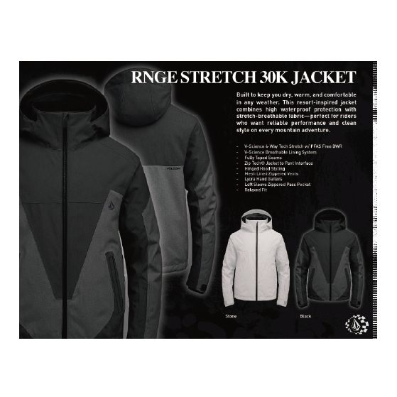 VOLCOM ウェア ボルコム  RNGE STRETCH 30K JACKET BLK V_G0652654 26-27 スノーボードウェア 日本正規品