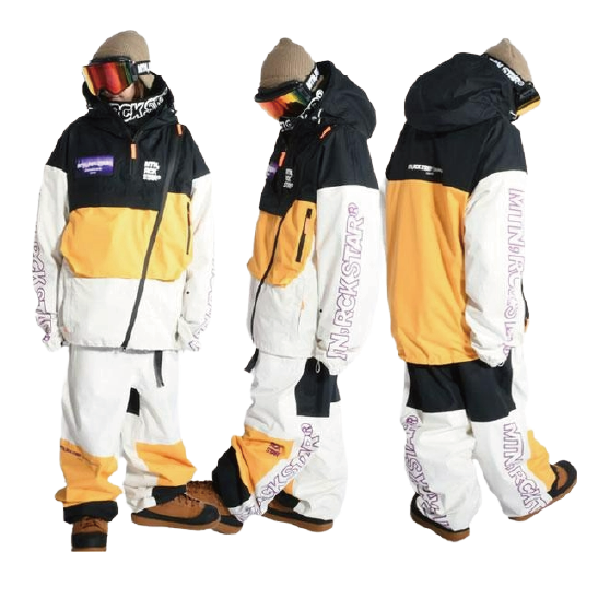 MRS マウンテンロックスター SPRING PULLOVER JACKET & SPRING CHUBBY PANTS 25-26 スノーボード ウェア White Yellow