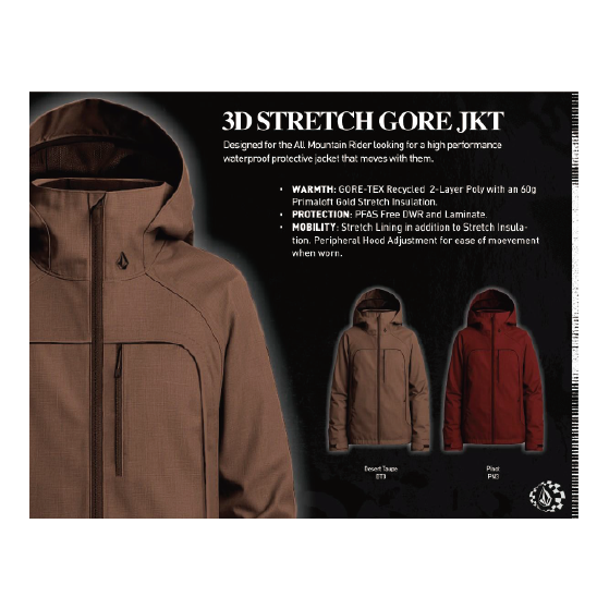 VOLCOM ウェア ボルコム  3D STRETCH GORE JACKET DT0 V_H0452651 26-27 スノーボードウェア 日本正規品