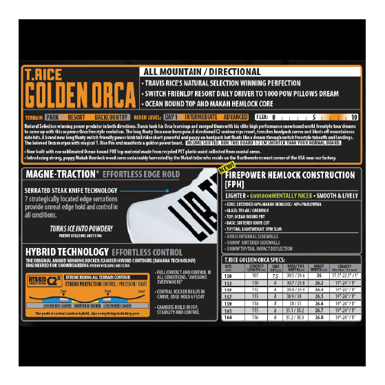 LIBTECH スノーボード リブテック T.RICE GOLDEN ORCA 26-27 板 日本正規品