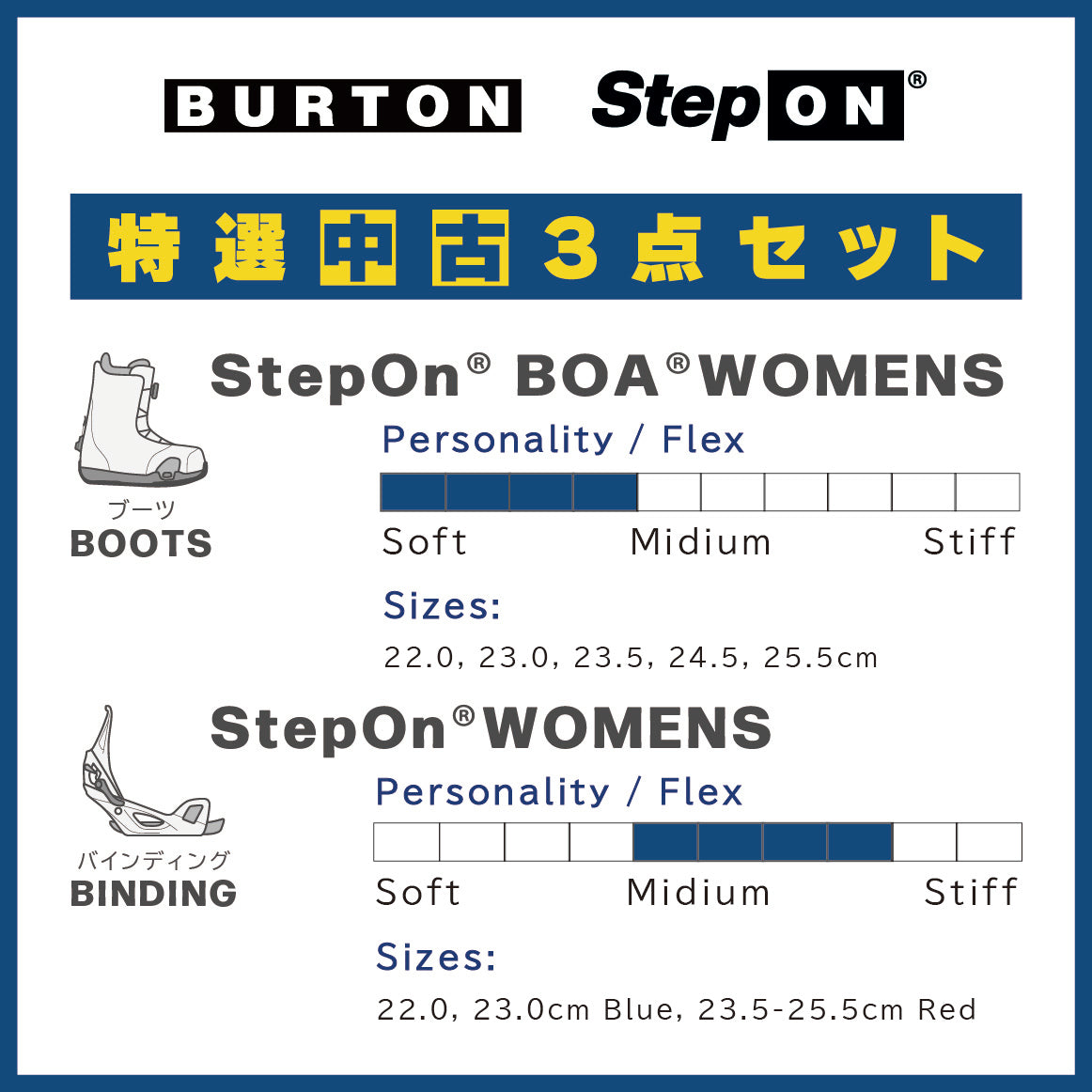 BURTON バートン LTR-L & STEP ON WOMENS & STEP ON BOOTS WOMENS 23.5～25.5cm 中古 3-piece set