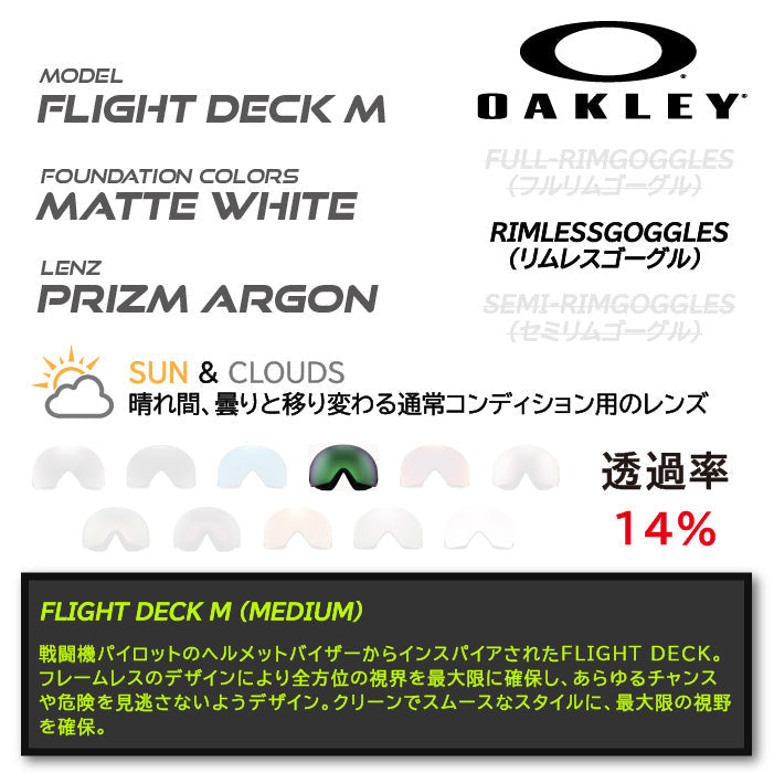 日本正規品 スノーボード ゴーグル オークリー 23-24 OAKLEY FLIGHT DECK M Matte White/Prizm Argon OO7064-D9 フライトデッキ スキー