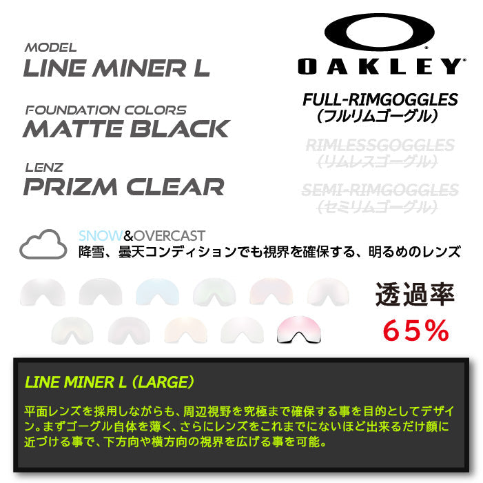 日本正規品 スノーボード ゴーグル オークリー 23-24 OAKLEY LINE MINER L Matte Black/Prizm Clear OO7070-88 ラインマイナー スキー