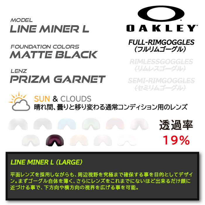 日本正規品 スノーボード ゴーグル オークリー 23-24 OAKLEY LINE MINER L Matte Black/Prizm Garnet OO7070-B8 ラインマイナー スキー