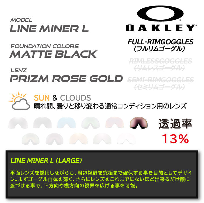 日本正規品 スノーボード ゴーグル オークリー 23-24 OAKLEY LINE MINER L Matte Black/Prizm Rose Gold OO7070-C4 ラインマイナー スキー