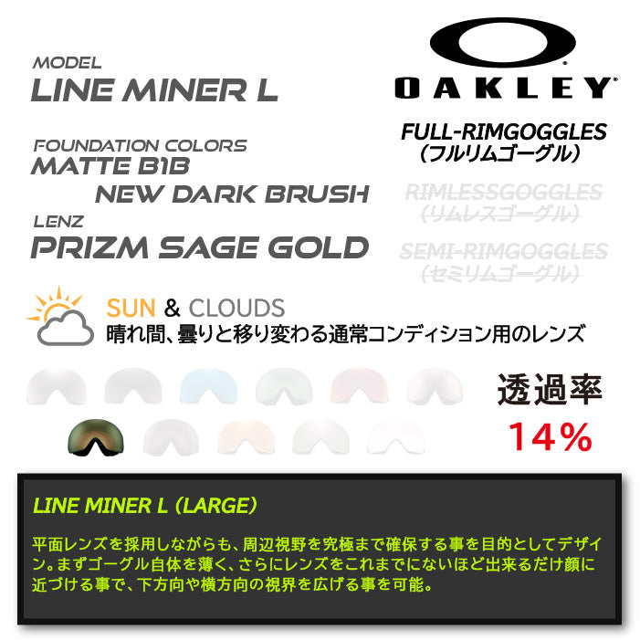 OAKLEY オークリー ゴーグル 23-24 LINE MINER L Matte B1B New Dark Brush/Prizm Sage Gold OO7070-F0 スノーボード スキー 日本正規品 即日発送